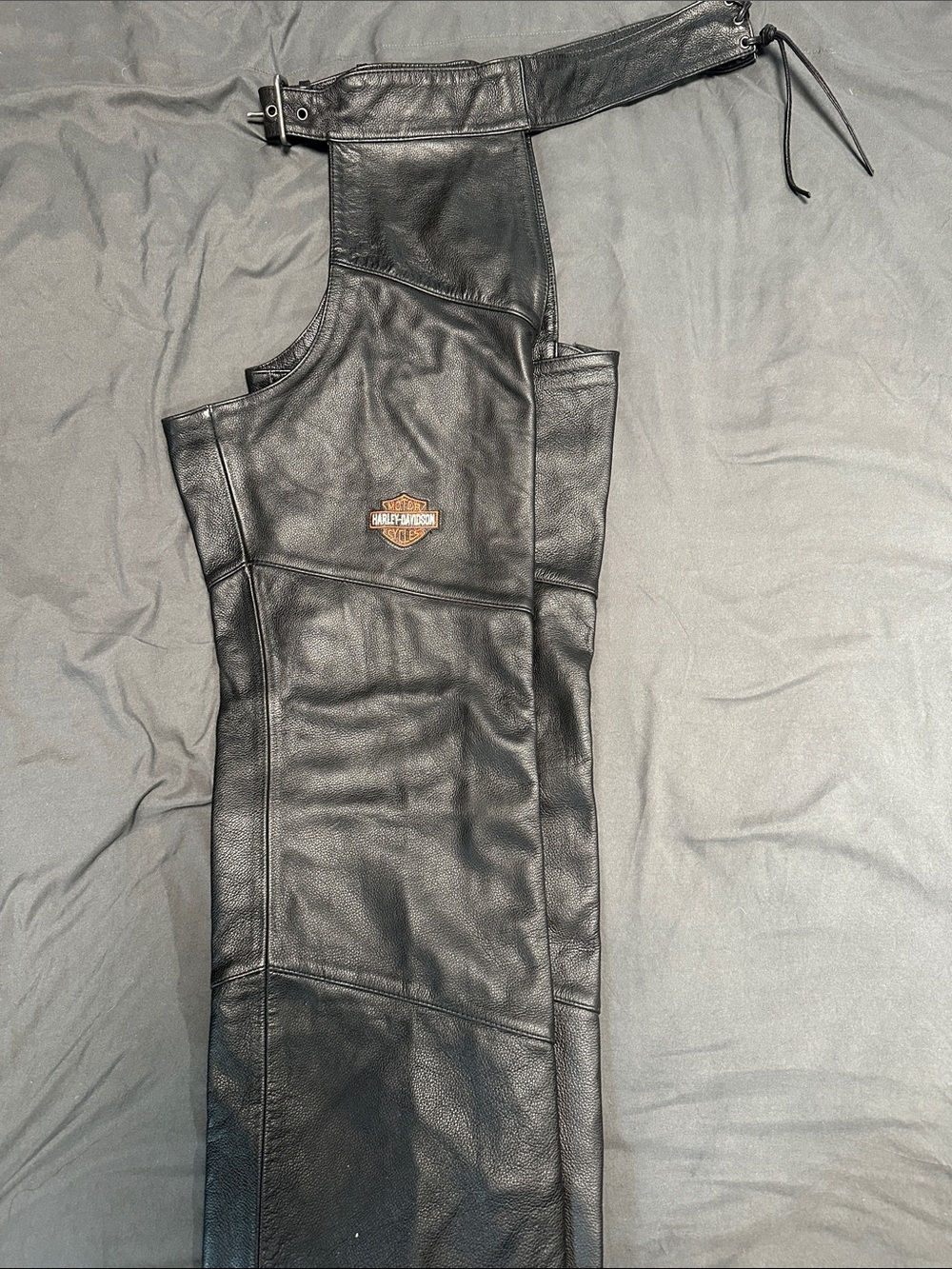Harley-Davidson Black Leather Riding Chaps with Patch